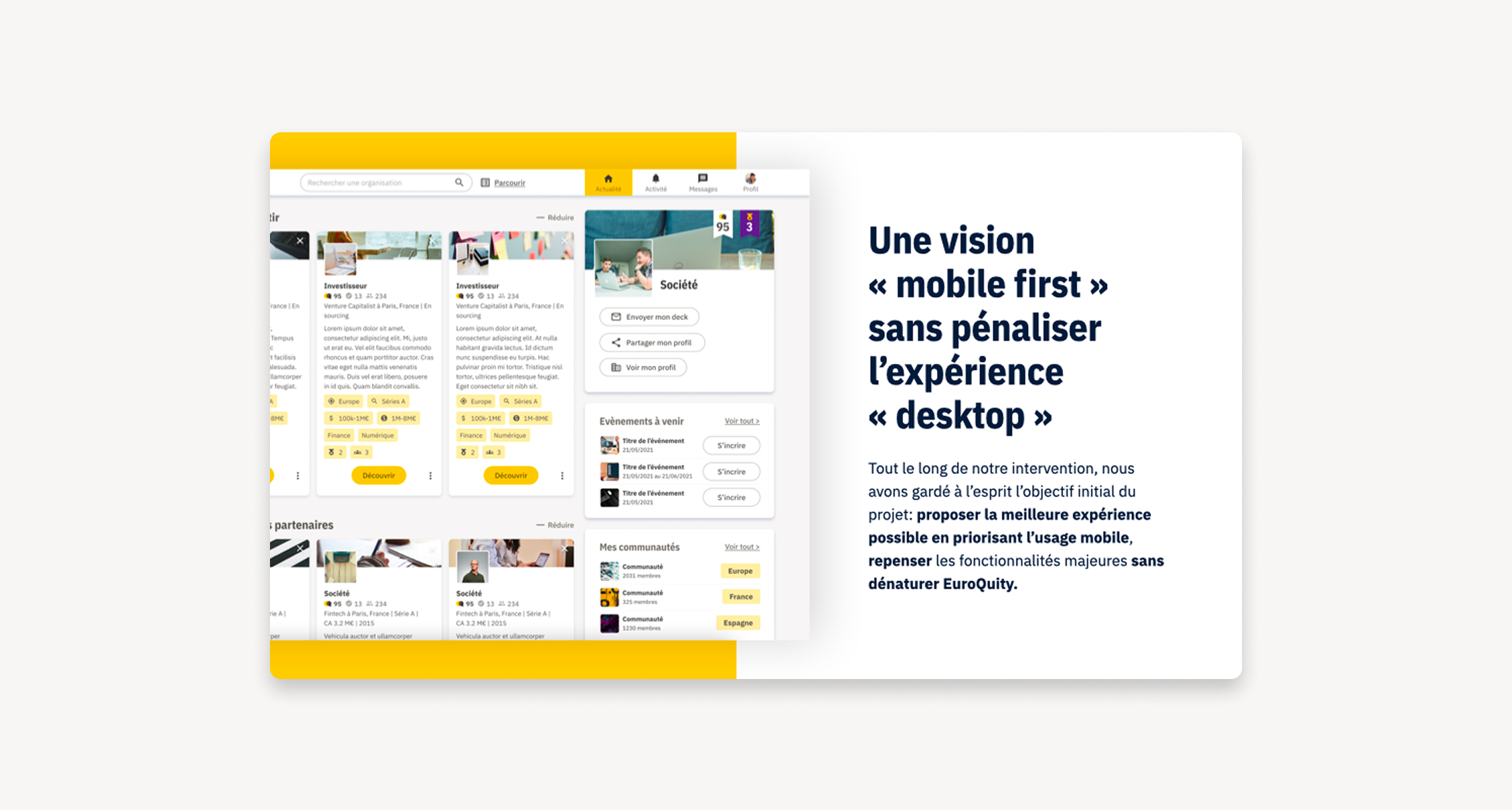 Wireframes de la nouvelle interface EuroQuity