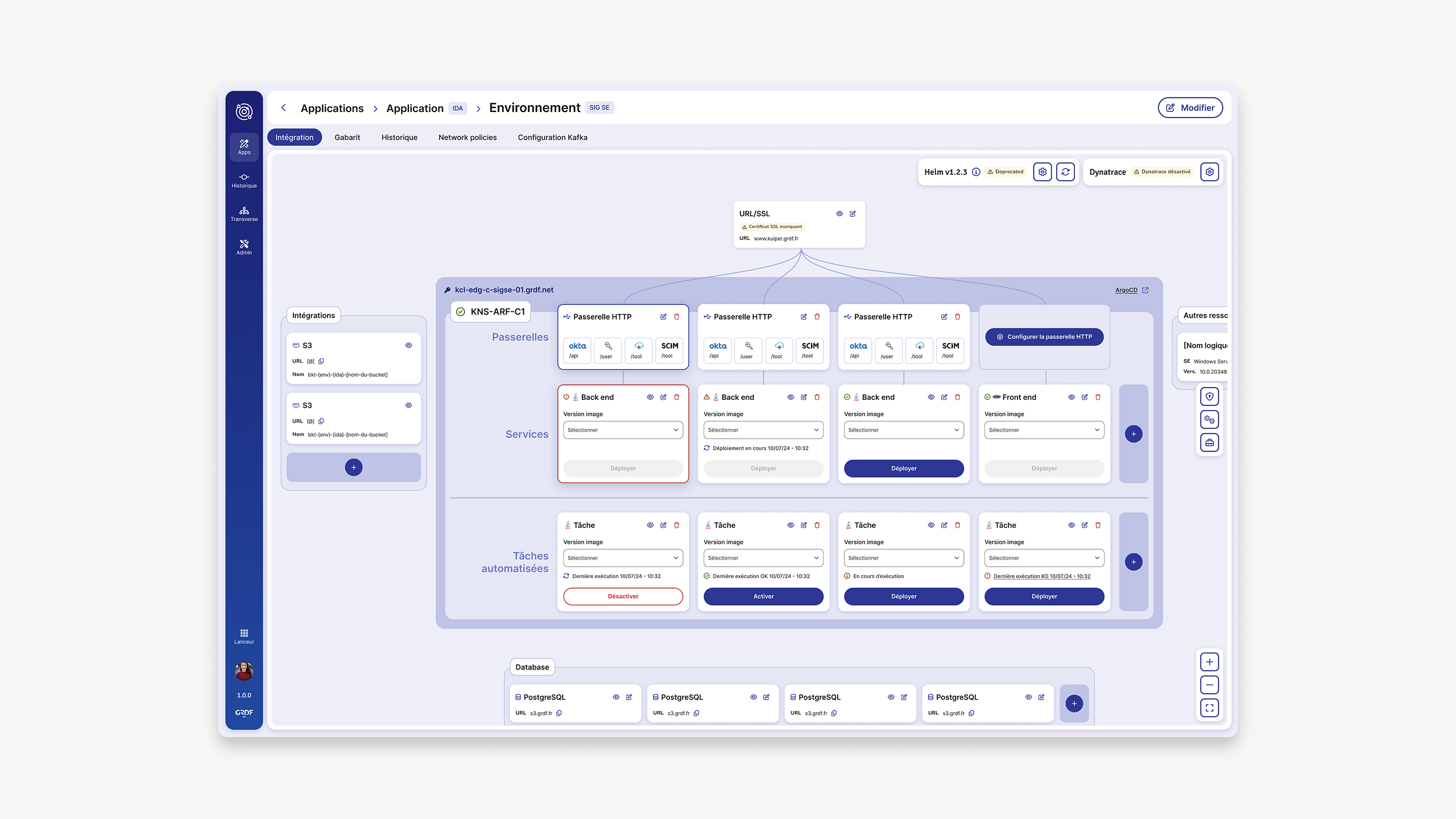 Software Factory GRDF — Interface principale