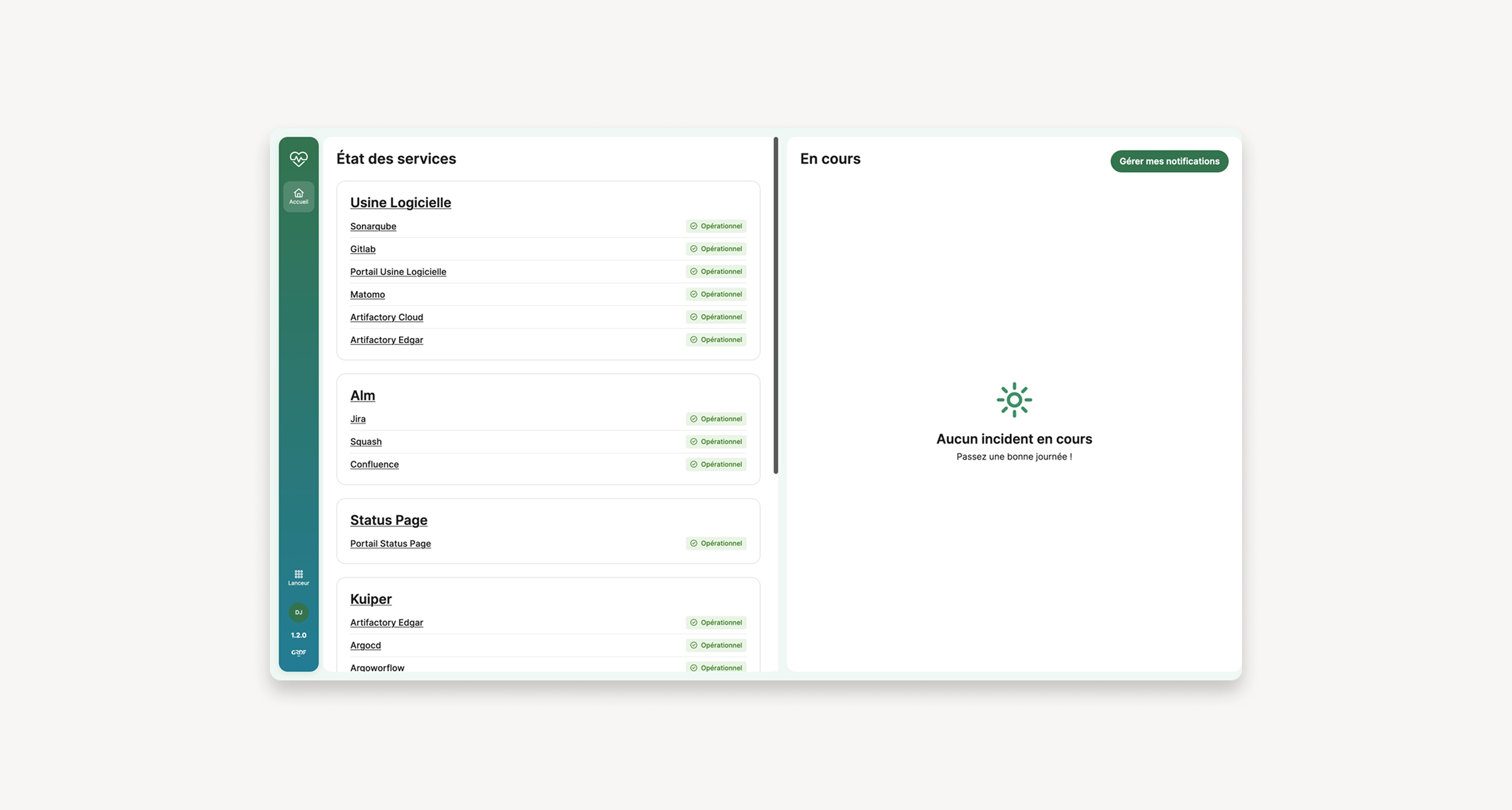 Interface Kuiper — plateforme PaaS